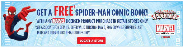 Free Spiderman comic book from The Children’s place – in store only.