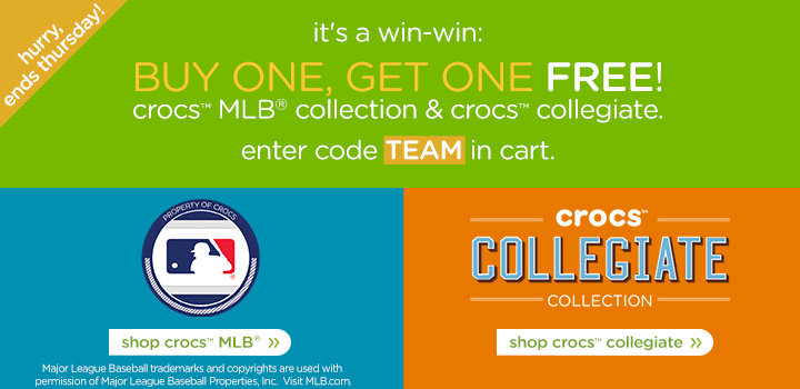 BOGO FREE on MLB and College Crocs